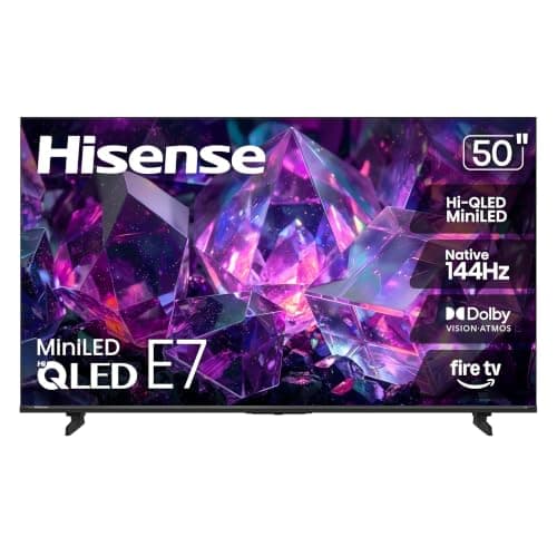 Hisense 50" E7 Cinema Series Hi-QLED Mini-LED 4K UHD Smart Fire TV (50E7SF, 2026 NEW) - Native 144Hz, AI Picture, Dolby Vision IQ · Atmos, FALD, MEMC, HDR10+ Adaptive, Alexa+