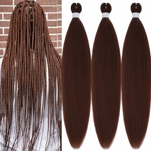 UPerfe Long Brown Braiding Hair Pre Stretched Color 30 Braiding Hair Extensions For Braids 26 inch Knotless Crochet Braids Synthetic Hair Weave Bundles Hypoallergenic Prestretched Braiding Hair 3 Pack