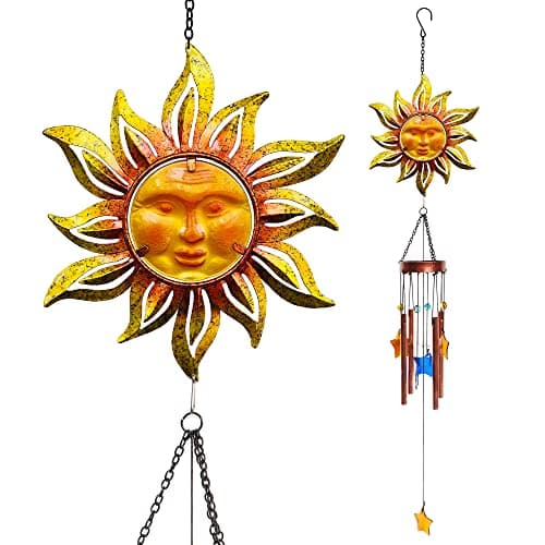 Sun Face Wind Chimes for Outside Decoration, with Star Shape Suncatcher