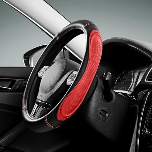 Road Comforts Car Steering Wheel Cover - Microfiber Leather Steering Wheel Wrap Sports 14.5-15 Inch Steering Wheel Cover Non-Slip for Men Women Red Color