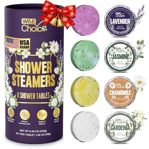 W&E Choice Shower Steamers Aromatherapy 8 Counts, Christmas Gifts for Women, Shower Bombs with Natural Essential Oils for Daily Relaxation & Stress Relief, Birthday Gifts for Wife, Mom