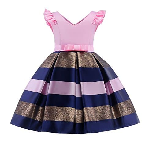 NSSMWTTC Toddler Girls Christmas Dresses Frocks Hallowmas Striped Wedding Pageant Easter Dresses (Pink,100)