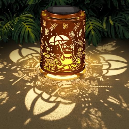Solar Lanterns Garden Decor Birthday Gifts for Women Mon Grandma Metal Hanging Solar Lights Waterproof Outdoor Decoration for Outside LED Lanterns for Yard Patio Lawn (Frogs)