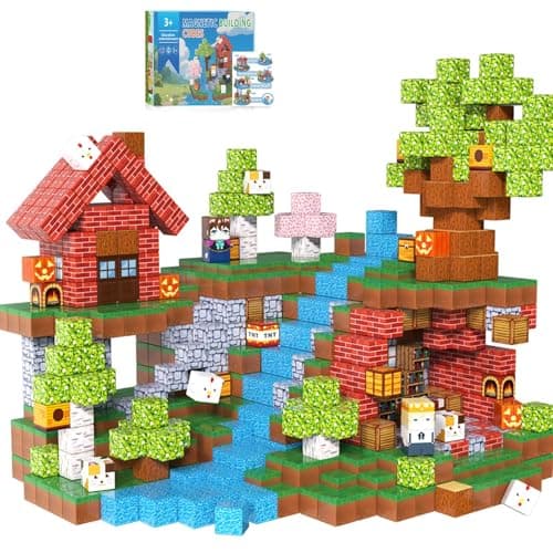 200PCS Magnetic Building Blocks for Kids, Magnet Cubes STEM Educational Magnet Stacking Toys for Age 3-5 4-8 8-12, Sensory Play Montessori Toys for Boys and Girls, Creative Construction Forest