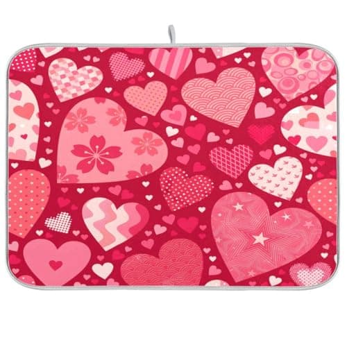 Happy Valentines Love Heart Dish Drying Mat, Absorbent Drying Pad Dish Mat Large Kitchen Mat, 18" x 24"