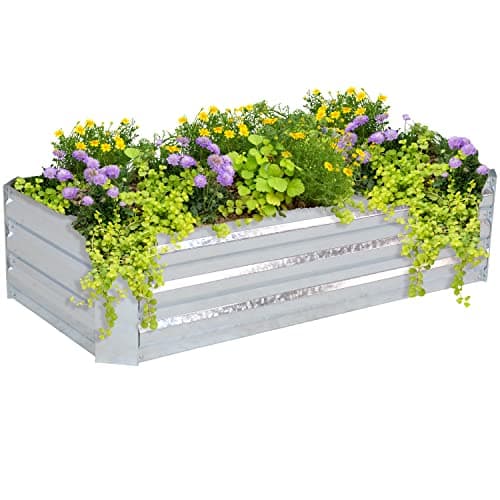 Sunnydaze Galvanized Raised Garden Bed, Rectangle, 4x2x1 ft, Silver