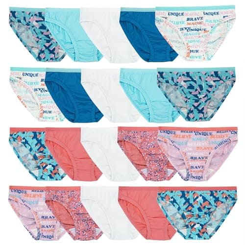 Fruit of the Loom Girls' Cotton Bikini Underwear Multipacks, 20 Pack-Fashion Assorted, 8