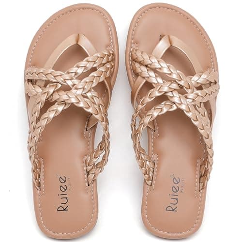 Ruiee Womens Wide Width Flat Braided Sandals. 258009 GD 10.5
