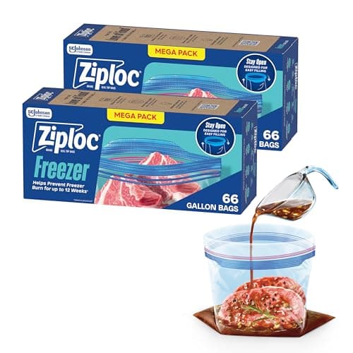 Ziploc Gallon Freezer Bags, Food Storage, 132 Total Bags (66 Count, 2-Pack)