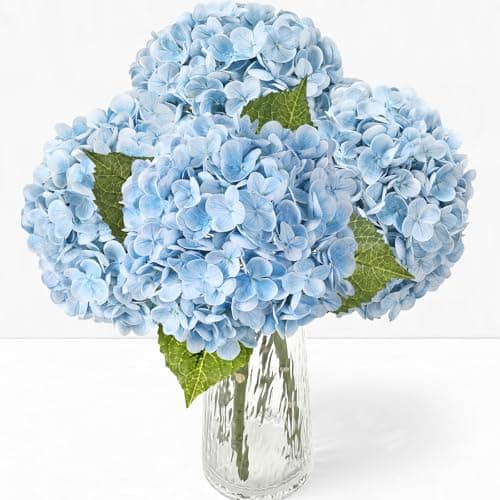 LCKRVOL 3Pcs 21" Real Touch Blue Hydrangea Artificial Flowers, Realistic Latex Faux Hydrangea Flowers Full Fake Hydrangeas for Home Party Wedding Floral Arrangements Centerpieces Outdoor Decor
