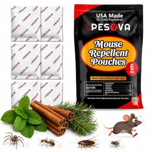 Pesova Mouse Repellent Pouches, Peppermint Cinnamon Cedarwood Oil Repellent, Natural Rodent Spider Ant Roach Deterrent for Car RV Garage Closet Basement Boat Shed Attic(6 Pouches)