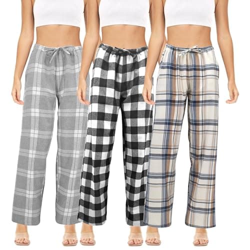 Sexy Basics Women's Lounge & Sleep PJ Pants/Soft Cotton Brush Long Pants - 3 Pack (3 Pair - Assorted Fashion Plaids, X-Large)