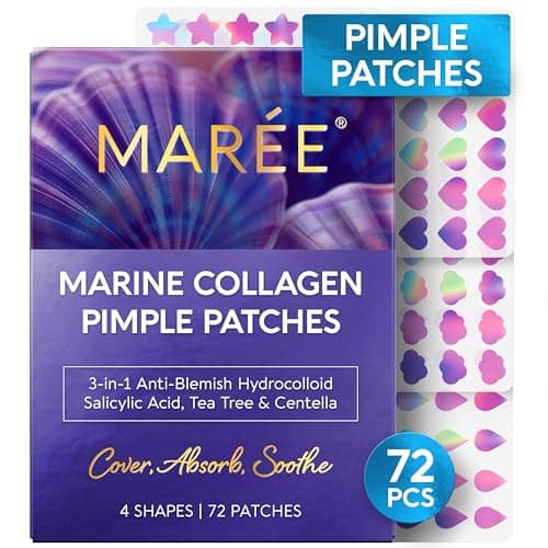MAREE Star Pimple Patches for Face - Hydrocolloid Acne Patches w/Salicylic Acid, Tea Tree Oil & Centella - Cute Pimple Patches Stars - Teens Zit Patches Stickers - Parches Para Acne - 72 Blemish Dots