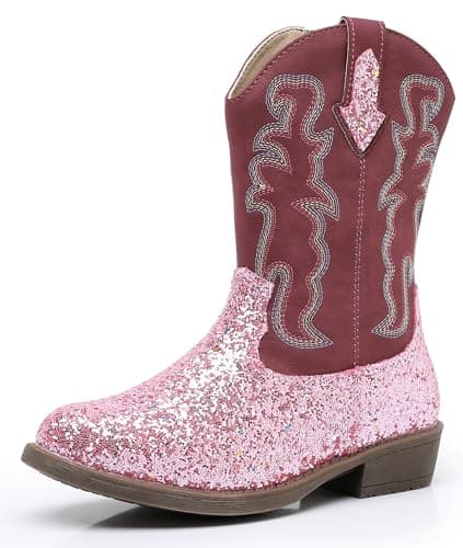 Blikcon Kids Cowboy Boots Girls Mid Calf Sparkly Glitter Western Cowgirl Boots Side Zipper (Toddler/Little Kid/Big Kid)