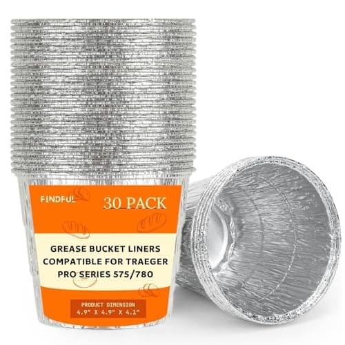 Findful 30 Pack BAC407 Grease Bucket Liner Compatible for Traeger Pro Series 575/780, 22/34 Series, Ironwood 650/885 Grills, Grill Accessories Drip Tray