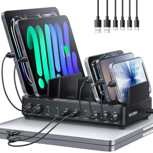 Rocoren 400W 10‑Port Charging Station,Dual PD 100W Dock w/ 6 Cables