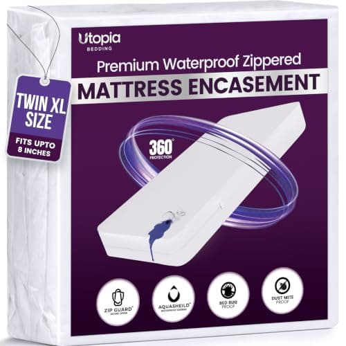 Waterproof Zippered Mattress Protector Twin XL Size, 8" Deep Pocket
