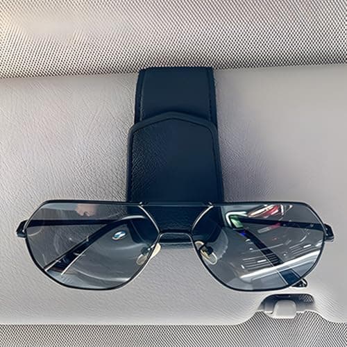 Zpana Sunglasses Holders for Car Sun Visor, Leather Magnetic Vehicle Eyeglasses Hanger Clip for Ticket Card, Auto Interior Glasses Hanging Accessories, Universal for SUV Sedan Truck (Black)