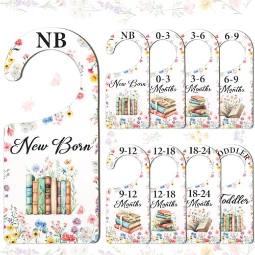 CORNER LACE Baby Closet Dividers 8PCS, Storybook Themed Wooden Double-Sided Clothes Size Hanger/Organizer from Newborn to Toddler, Boho Wildflower Nursery Decor Baby Shower Birthday Party Gift