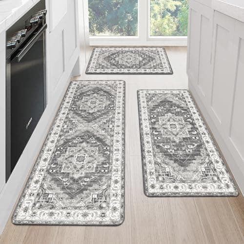 MJIAHOMDEC Cushioned Kitchen Rug Sets 3 Piece Anti Fatigue Kitchen Mats for Floor Non Slip Waterproof Kitchen Rugs and Mats Comfort Standing Mat Runner for Home Office,Sink,Laundry