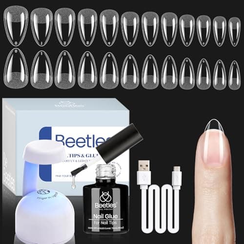 Beetles Gel Nail Kit Etch-X, Almond Short, 504pcs 12 Sizes Nail Tips