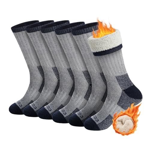 CoolMate Merino Wool Hiking Socks for Men - Pack of 3 Super Thick Warm Winter Thermal Crew Socks with Arch Support & Blister-Free, Grey-Navy, M