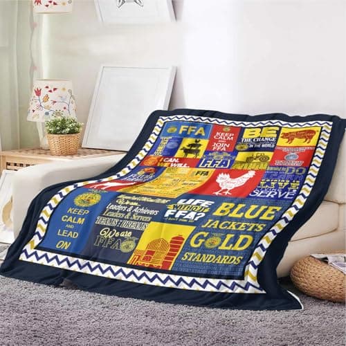 Agriculture Blanket for Ag Student, Farm Club, Blue Gold Fleece Throw Blanket with Leadership Quotes,Soft Warm Ag Student Gift for Young Farmer, Multiple Sizes Blanket (59 * 78.7inch)