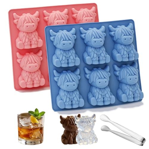Vigirlc Mini Highland Cow Ice Cube Mold, 3D Silicone Tray with Tongs