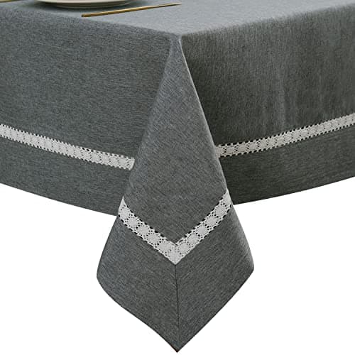 EHouseHome Heavy Duty Fabric Tablecloth with White Lace-Waterproof/Wrinkle Free/Stain Resistant/Oil Proof-for Dining,Indoor&Outdoor,Wedding,Holiday,Grey,Rectangle 60x84Inch