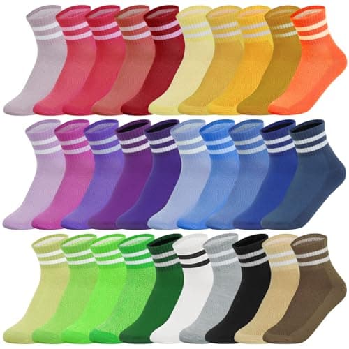 30 Pairs Women's Athletic Socks 30 Colors Lightweight Moisture Wicking Comfortable Quarter Socks for Women (Fits US Size 9-11 No Repeat Colors)