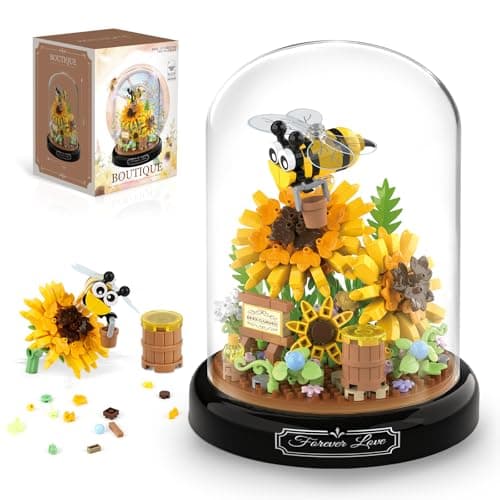 QLT QIAOLETONG Flower Bouquet Building Sets, Animals Flowers Botanical Collection 548 PCS Mini Bricks Building Blocks Toy for Adults, Valentine's Day for Her (Bee)