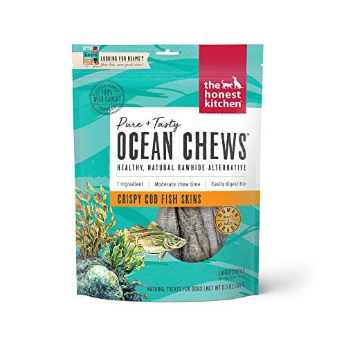 The Honest Kitchen Ocean Chews Crispy Cod Fish Skins Dog Treats, Human Grade Single Ingredient Dehydrated Fish Dog Chews for Large Dogs, High Protein Rawhide Alternative for Skin Coat, 5.5 oz