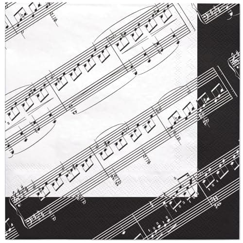 WRAPAHOLIC 25Pcs Music Note Cocktail Napkins - 3-Ply Black Musical Notes Desgin Disposable Paper Napkins for Music Theme Party, Birthday, Recital and Wedding - 5 x 5 In