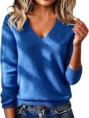 Cashmere Sweaters for Women Cozy Warm Knit Wool Pullover V Neck Sweater