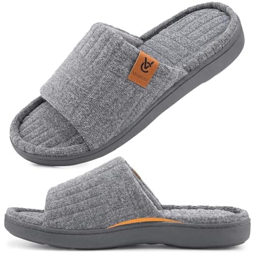 VeraCosy Ladies Open Toe Slippers Soft Terry Cloth Indoor Slip on Women's House Shoes Ultimate Gray,9-10 US