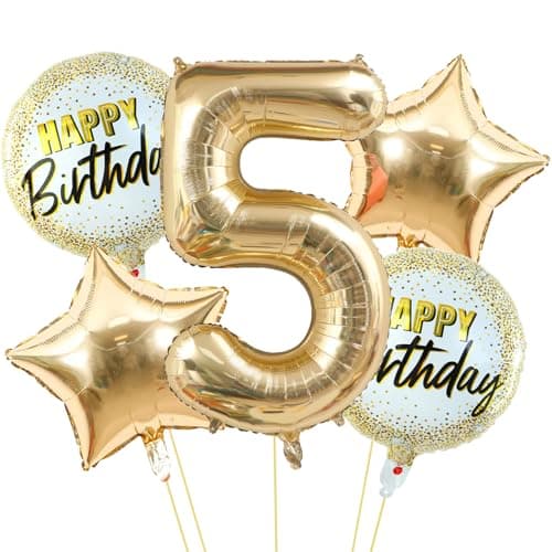 Champagne Gold Number 5 Balloon Set, 40 Inch