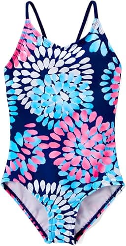 Kanu Surf Girls Beach Sport 1-Piece Swimsuit, Daisy Navy, 4T