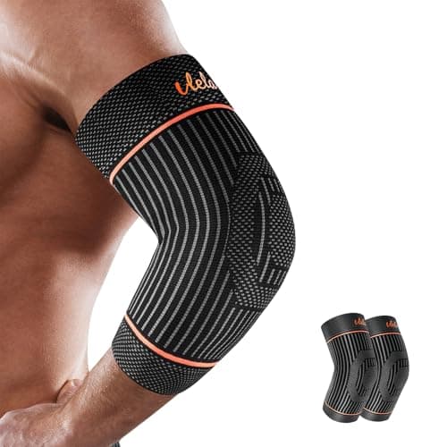 Vlela Elbow Compression Sleeve, Elbow Brace for Tendonitis and Tennis Elbow,Golfers, Arthritis, Bursitis,Pain Relief,Weightlifting, Fit for Men & Women (Orange, Medium)