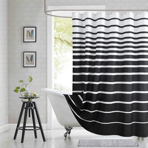 BESTRIPES 90 Inch Black Shower Curtain, Extra Long Modern Black and White Stripe Waterproof Polyester Shower Curtains for Bathroom, 72x90 Inches
