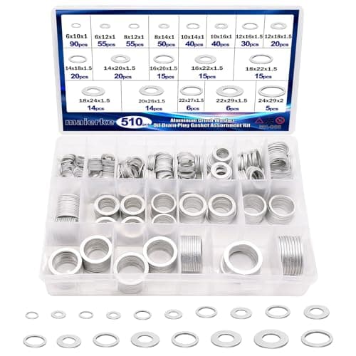 maierke 510PCS Crush Washer Oil Drain Plug,18 Sizes Aluminum Oil Drain Plug Gasket Assortment,Automotive Engine Crush Washers (M6 M8 M10 M12 M14 M16 M18 M20 M22 M24)