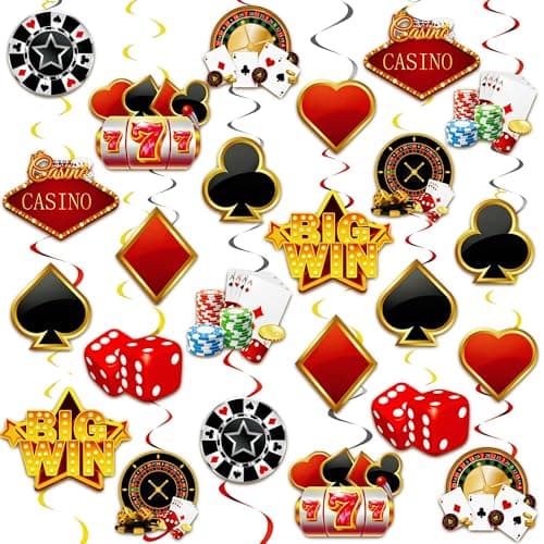 Casino Hanging Swirl Decorations- Poker Dice Game Ceiling Streamers, Vegas Casino Night Birthday Party Decor Supplies (Black)