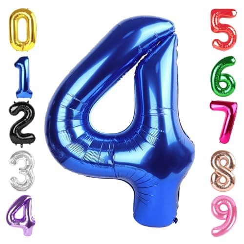 40 Inch Metallic Blue Number 4 Balloon, Giant 4 Number Balloons for 4th Birthday Decorations, Party Supplies for Baby Boy Girl, Metallic Blue Party Decor​​