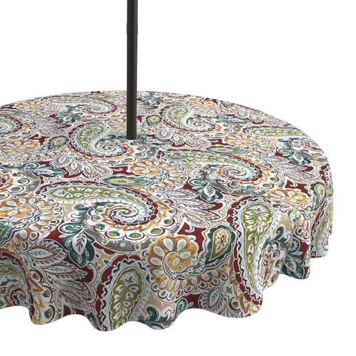 LVTXIII Round Outdoor Tablecloth with Umbrella Hole and Zipper, Water-Repellent 60 Inch Patio Table Cover for Bistro, Garden, Patio & Picnic, Vibrant Paisley