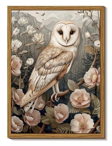 Djmwtb Framed Vintage Wall Art, Owl Wall Art,Flower Pictures Wall Decor,Nature Botanical Paintings Canvas Artwork Prints for Bedroom, Living Room 8x10in