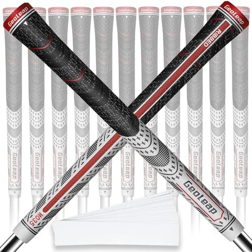Geoleap Golf Grips Set of 13 - Grips with 15 Tapes and Repair Kits, High Feedback Back Rib Technology, All-Weather Performance, Cross Corded Rubber Technology (White-Classic, Midsize)