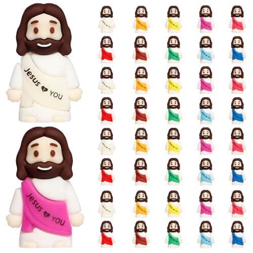 ajabavbd 40PCS Little Jesus Figures, 10 Color Tiny Jesus Figurines in Bulk, Mini Jesus Figure Religious Gifts, Christian Mothers Day Teacher Appreciation Gifts for Kids Women Mom (40PCS)
