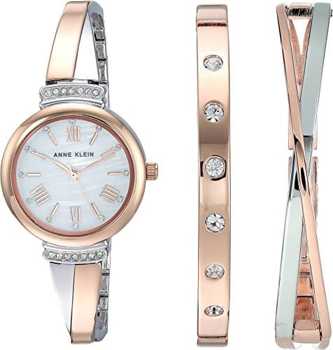 Anne Klein Women's Premium Crystal Accented Bangle Watch Set, AK/2245