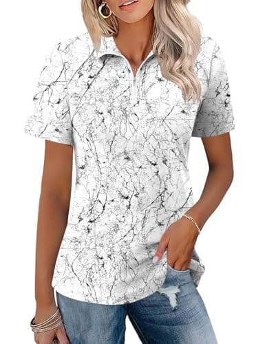 LOMON Womens Golf Shirts Short Sleeve Cotton Summer Quick Dry Moisture Wicking Polo Shirt Collared Tee with Pockets (Black Floral Printed,Medium)