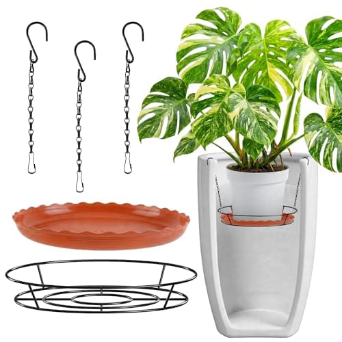 Adjustable Planter Inserts for Large Pots, Plant Risers for Inside Pots Fits for 12" -18" Pots, Planter Insert with Hooks and Pot Saucers, Chain Pot Fillers for Different Taper Pots (Black, 1)