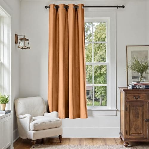 jinchan Linen Textured Room Darkening Curtain 72 Inches Long for Living Room Halloween Decorations Room Darkening Thermal Insulated Grommet Top Window Drape for Bedroom Orange 1 Panel